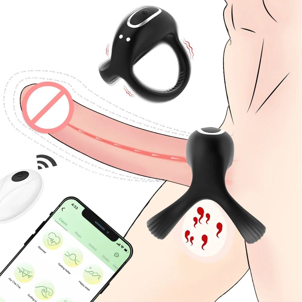 Men's Vibrating Cock Ring Silicone Penis Rings USB Charging Vibrating Massage Cum Locking Ring Male Masturbator Adult Sex Toys