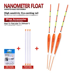 3 pçs/lote flutuadores de pesca de água rasa nano bobber + 3 pçs tubos flutuadores + 1 saco ganchos de pesca bóia de água doce acessórios de pesca