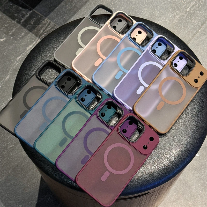 Matte transparente stoßfeste Rüstung Handyhülle für iPhone 11 12 13 14 15 Plus 16 17 Air Pro Max magnetisch für Magsafe Bumper Cover
