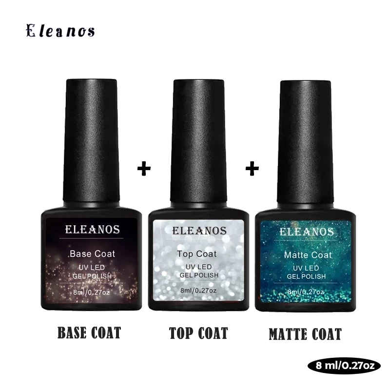 Eleanuos 8Ml Nail Gel Polish Top Coat Base Coat Glanzend Uv Gel Soak Off Nail Art Manicure Gel Nail primer Matt Top Functie Gel