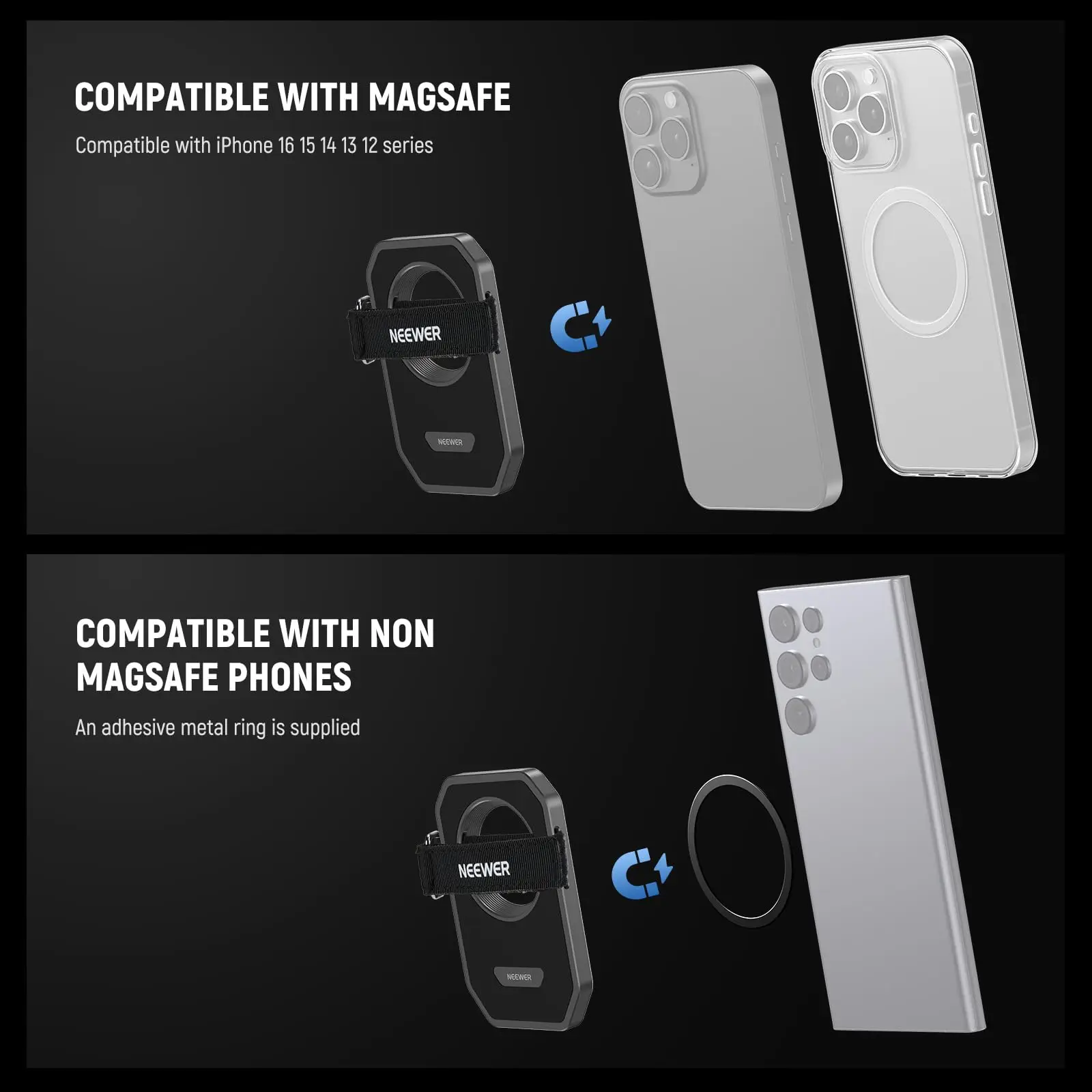 NEEWER Magnetic SSD Mount with Upgraded Touch Fastener Phone SSD Holder for MagSafe iPhone 16 Pro Max 15 Pro Max 16 Pro 15 Pro