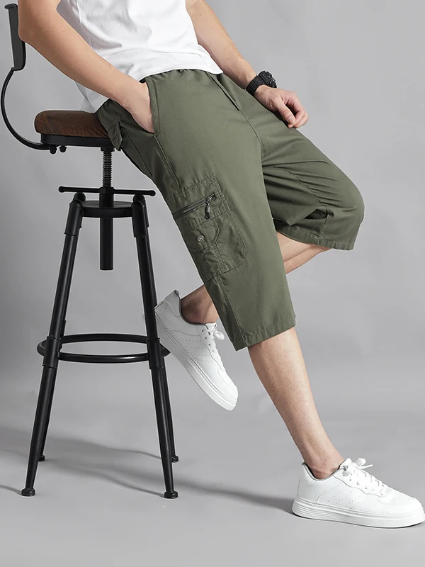 

Летние повседневные спортивные мужские шорты 7/8 длины, прямые, из ледяного шелка, свободного кроя, тонкие, быстросохнущие, модные, городские