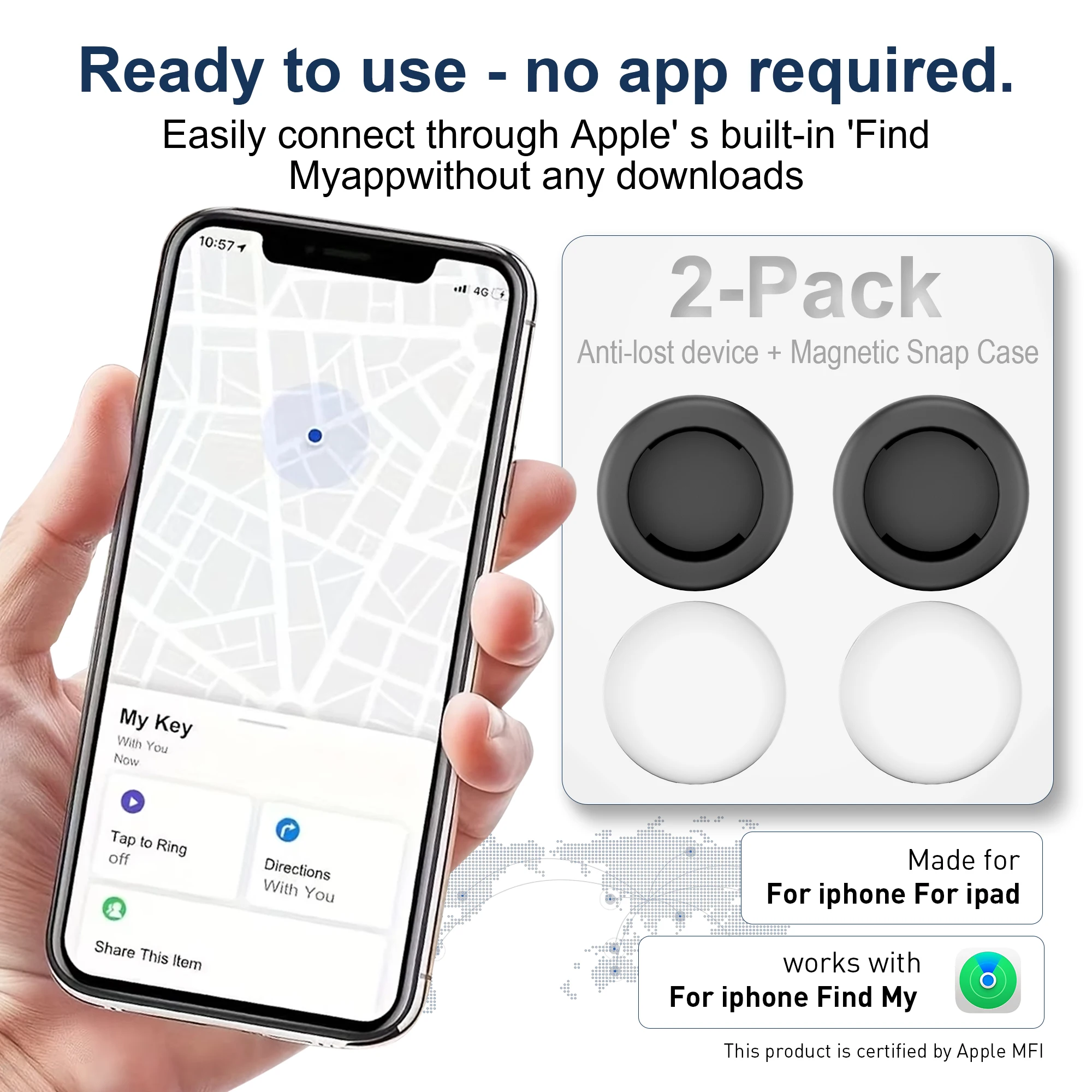 2-Pack Car Tracker Kit for iOS Find My Or Android Find My Device with Strong Magnetic Suction Anti-Loss Silicone Shell