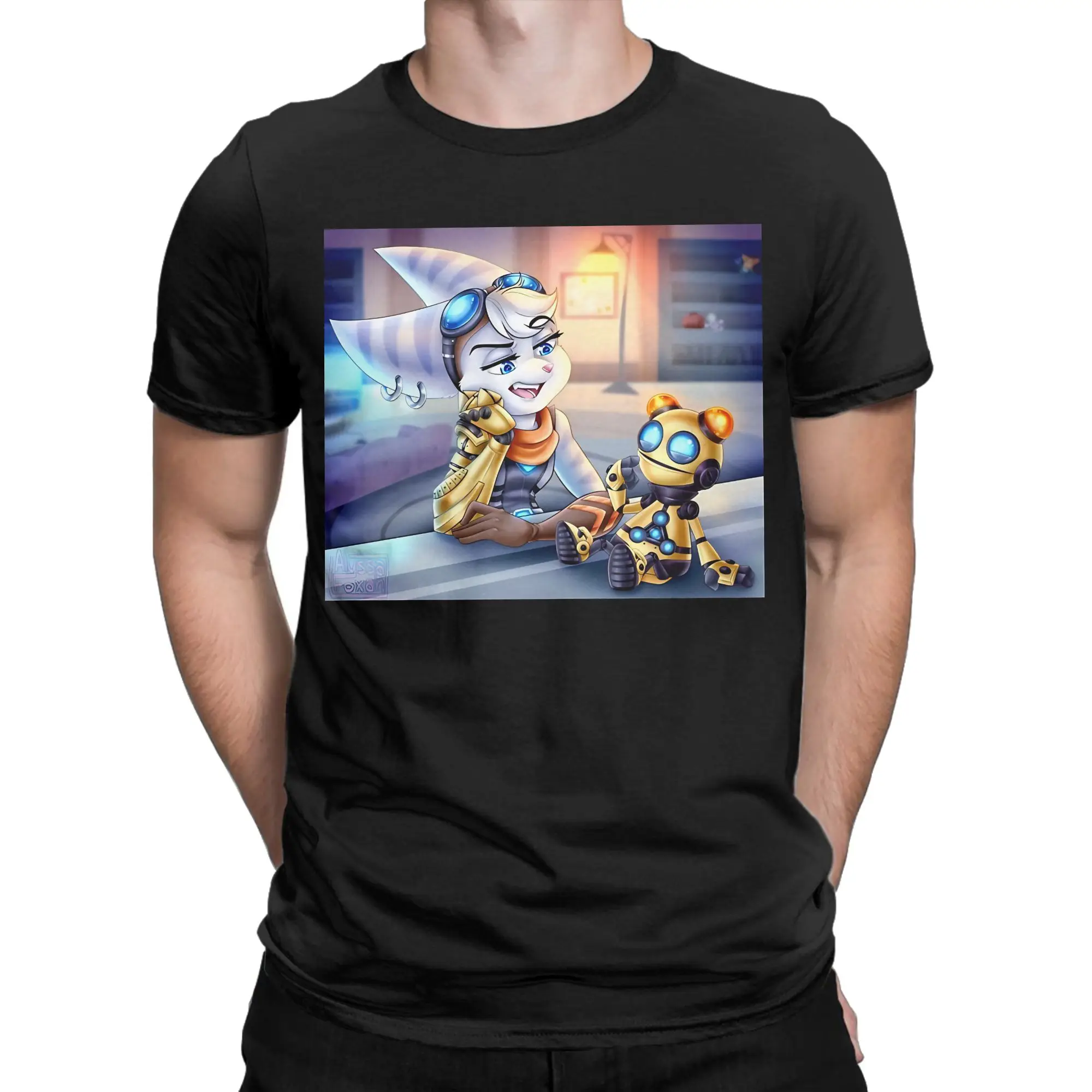 Robot Companion Art  Classic Ratchet & Clank Novelty 100% Cotton T-Shirt Tops Tees For Men