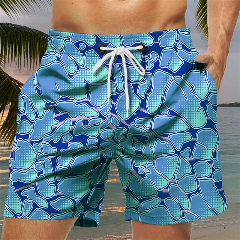3D Printed Waves Sun Short Pants For Men Coconut Trees Pattern Swim Trunks Casual Swimwear Beach Shorts Sports Surf Board Shorts