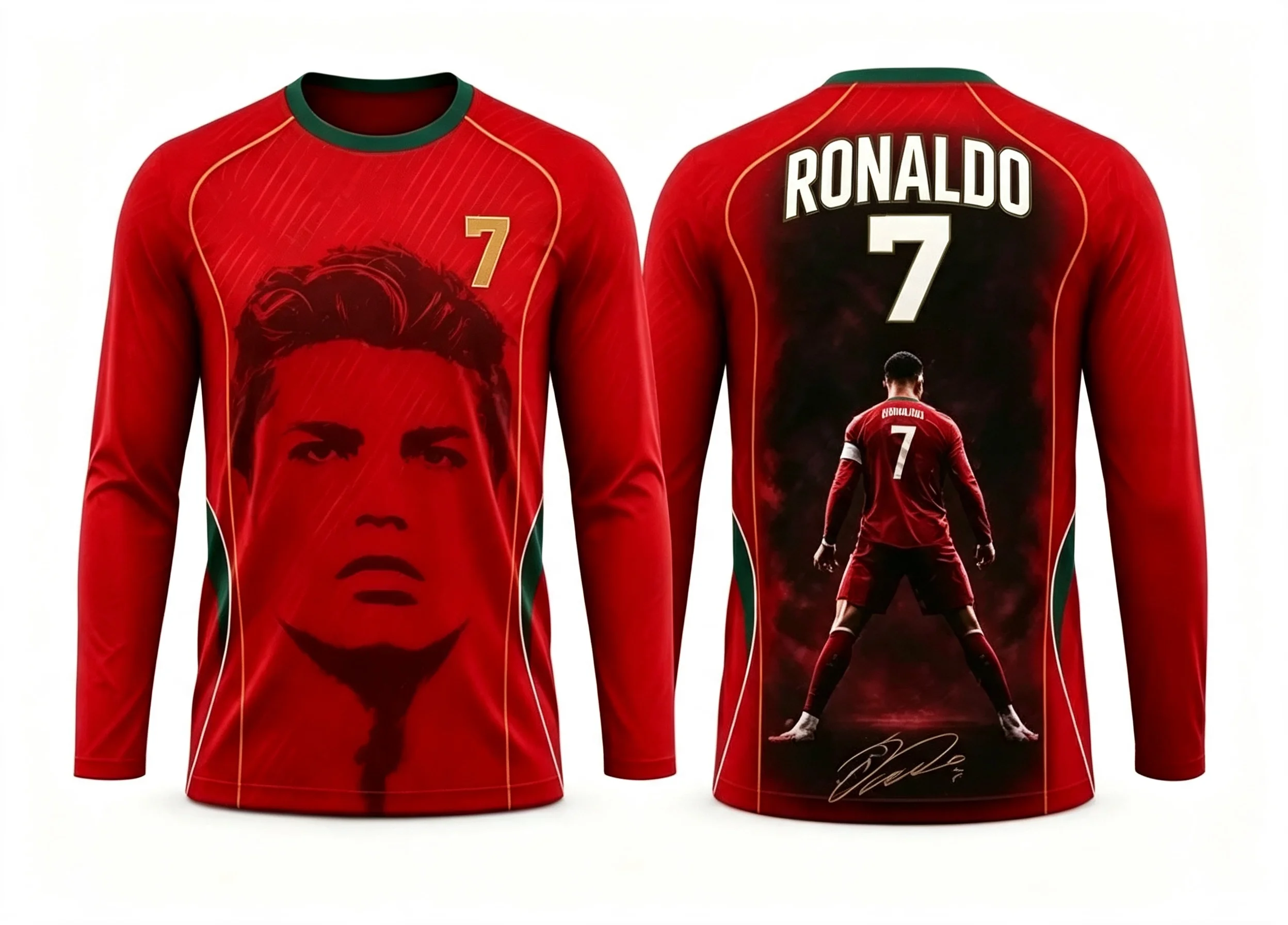 Unisex Quick Dry Long Sleeve T Shirt Men Women Ronaldo No.7 Portrait 3D Print Tee Breathable Football Sports Athletic Tops