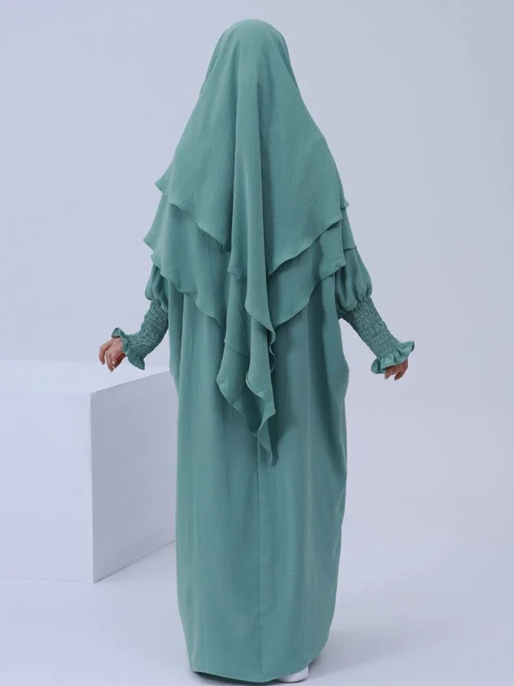 Eid Donne Musulmane Abaya Lungo Khimar Vestito 2 Pezzi Set Indumento di Preghiera Abaya Hijab Copertura Completa Veste Ramadan Caftano Djellaba 2025