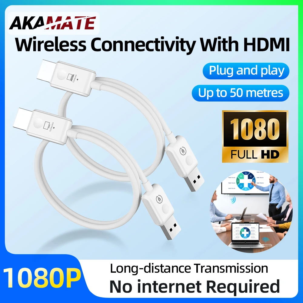 50M Wireless HDMI Transmission Video Transmitter and Receiver HDMI Extender Display Adapter Cable Screen Mirror for Camera PC TV