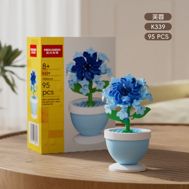 Bausteine, Blumentöpfe, Rosen, Sonnenblumen, Nelken, Mikro-Granulat, Lernspielzeug für Kinder zum Zusammenbauen, Dekorationen – Detail 10