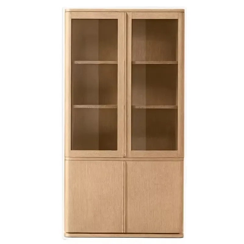R American Country Retro Solid Wood Bookcase, Home Dust-proof Glass Door Bookcase, Wall-mounted Study Storage Cabinet, Shelf