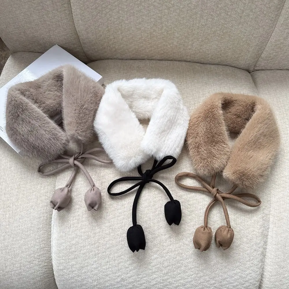 

Элегантные универсальные наушники с цветком тюльпана, теплый меховой утеплитель для шеи, пушистый морозостойкий женский шарф, зимний сезон для женщин