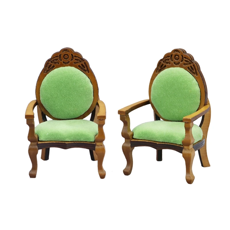 

2Pcs Miniature Dollhouse Chair 1:12 Furniture Dollhouse Chair Wooden Carved Single Sofa Chair Vintage Armchair Toy