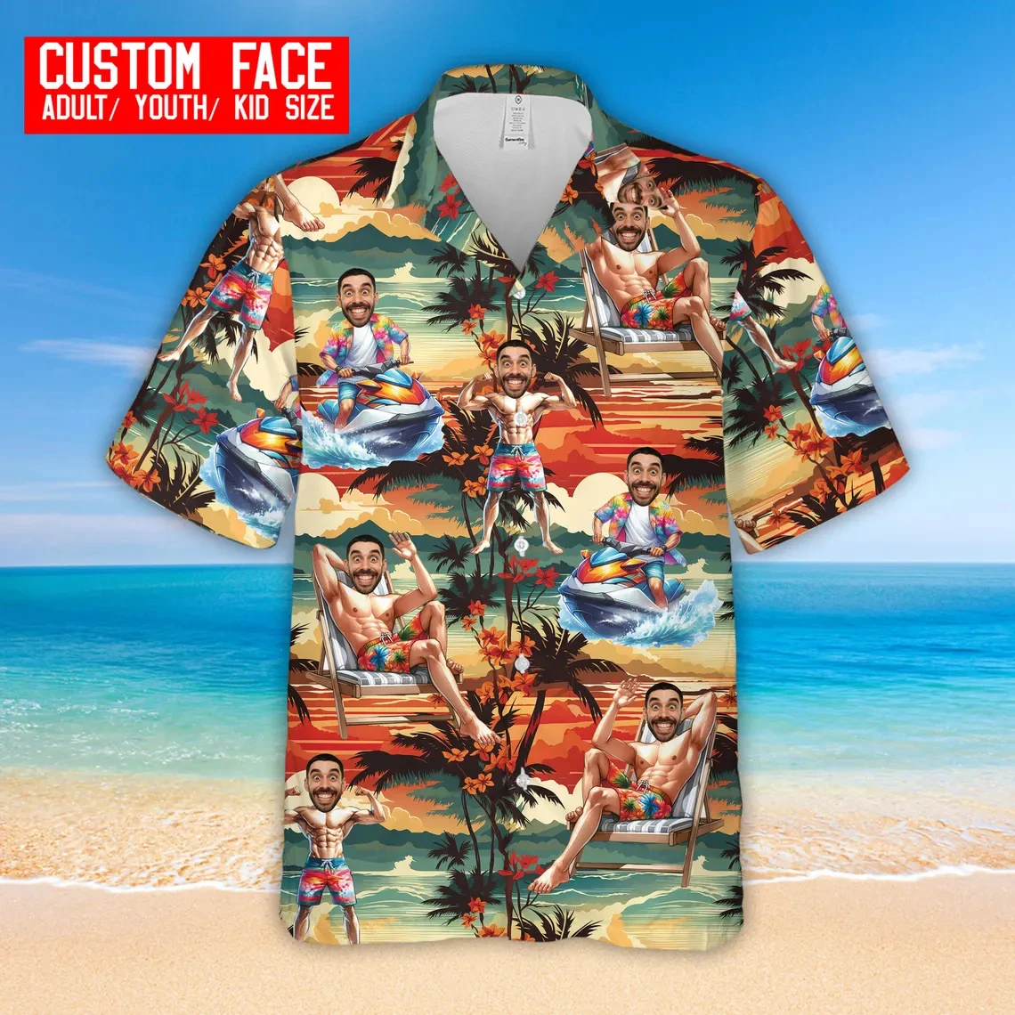 

Personalized Custom Face Hawaiian Shirt Add Your Photo Beach Scenes Print Funny Print Aloha Shirt For Holiday Party Trip Gifts