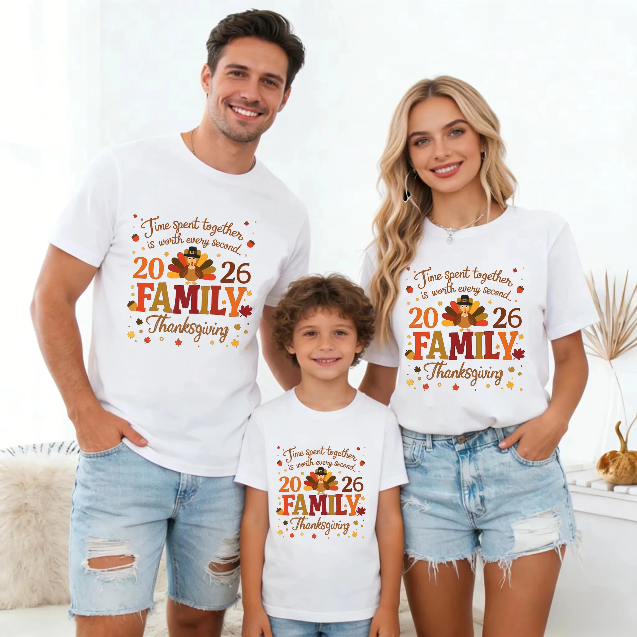 Time Spent Together Is Worth Every Second 2026 Family Thanksgiving Printed T Shirt Famliy Matching Dad Mom Son Daughter T-Shirt