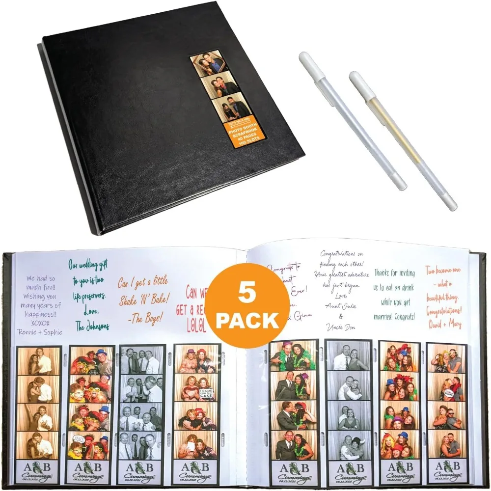 

Photo Album Black Cover -40 White Pages160 Slots for 2x6 Photo Strips 2x6 Cover Picture Slot Silver and Gold Gel Pens