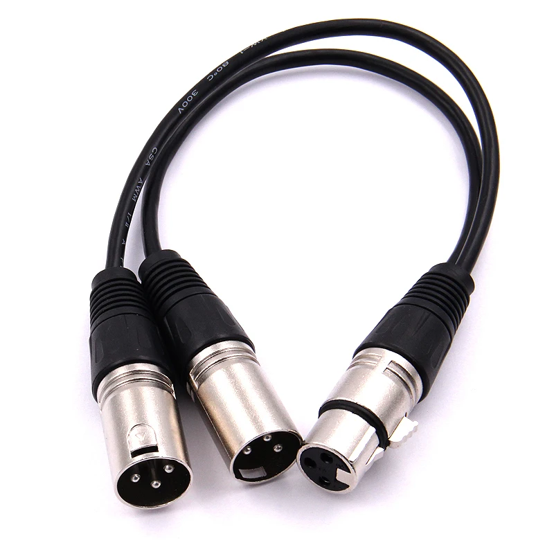 3Pin XLR Female Jack to Dual 2 Male Plug Y Splitter 30cm Adapter Cable Wire for Amplifier Speaker Headphone Mixer