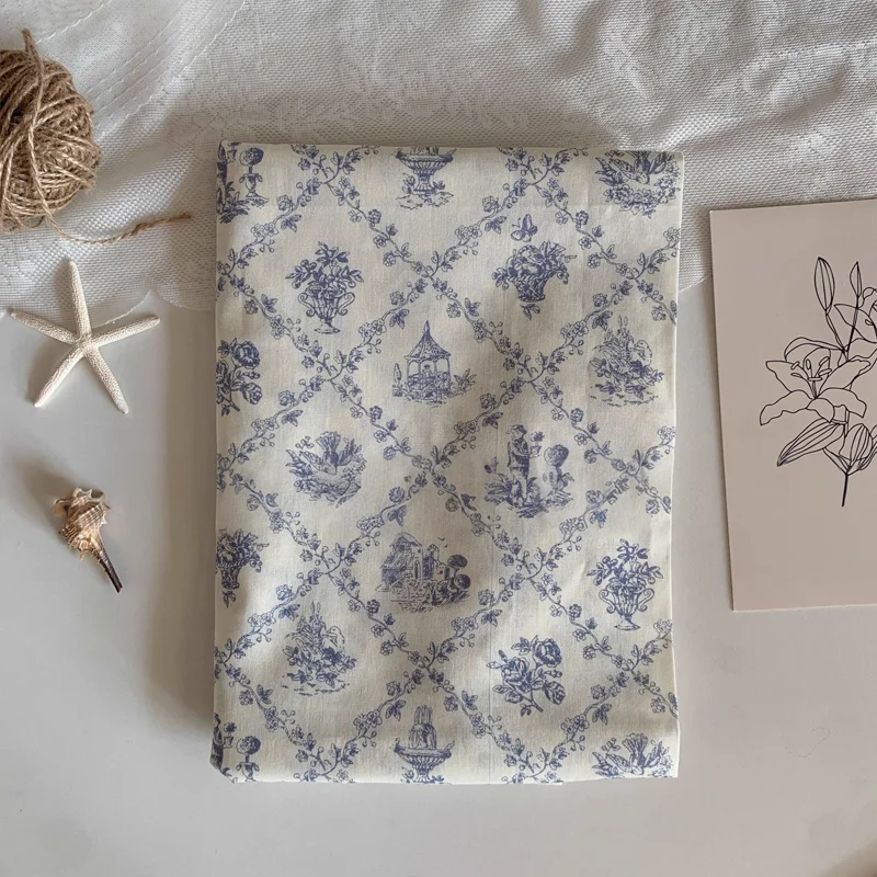 

Cotton Fabric Floral Blue Shirt Pajamas Bed Sheets Tablecloths Dresses Fabric