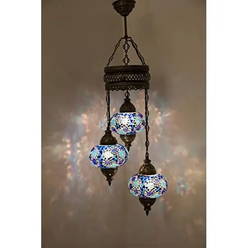 3 Big Size Globe Mosaic Chandelier Turkish Tiffany Moroccan Night Art Boho Decor Lighting Lantern Ceiling Lamp Colourful Handmad