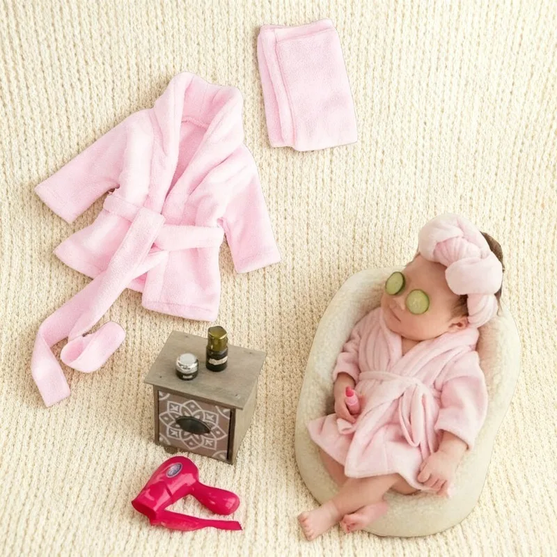

Newborn Photo Bathrobe Baby Photography Prop Outfit 100 Days Girl Boy Knitted Gown Christening Photo Shoot Clothes 0-3-6 Months