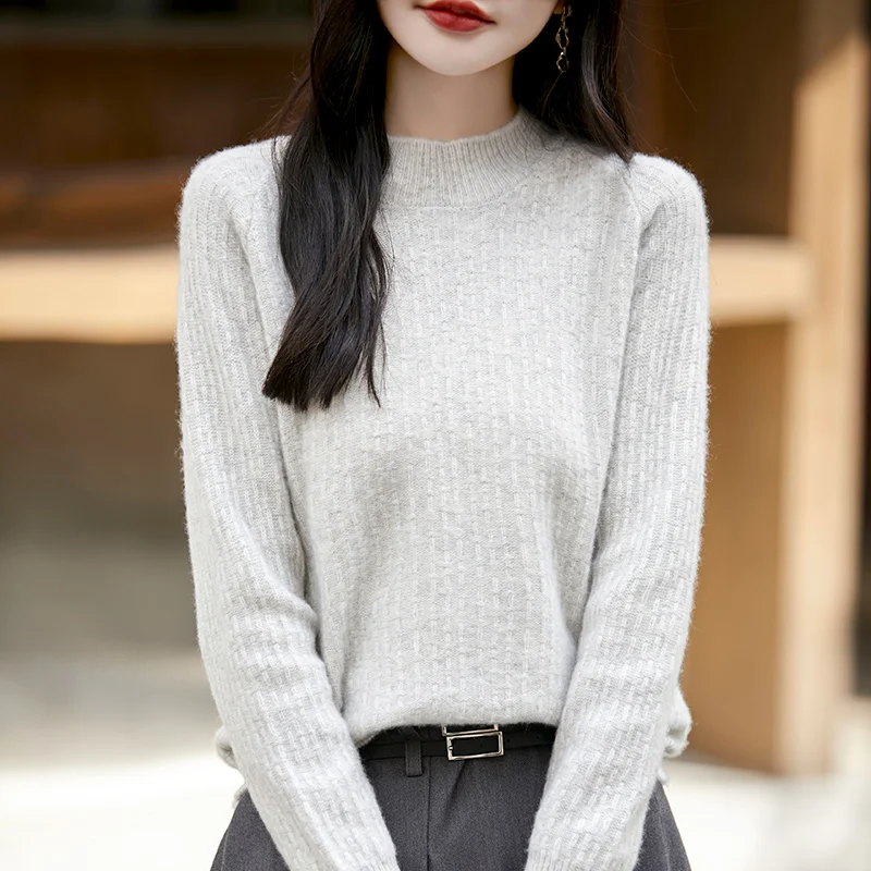 

New Half Turtleneck Sweater Thickened Sweater Women's Long Sleeve Knitted Bottom Cashmere Sweater Age Reduction Casual JQ341