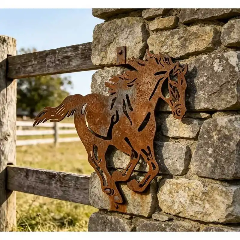 Metal Steed Rusted Outdoor Garden Sculpture Decoration Suitable for Courtyard, Living Room, and Bedroom Wall Decoration
