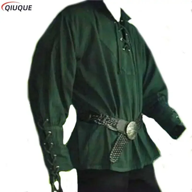 Nuevo disfraz de pirata Vintage Medieval para hombre, camisa con solapa, Top de vendaje, ropa renacentista de mediana edad para adulto S, 2025 ❤ ❤ dd