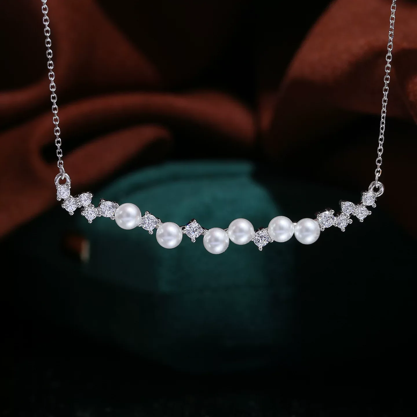 49 Sterling silver pearl necklace with empty setting, multiple pearl pendants, and silver setting accessories, 3.5-4mm 5