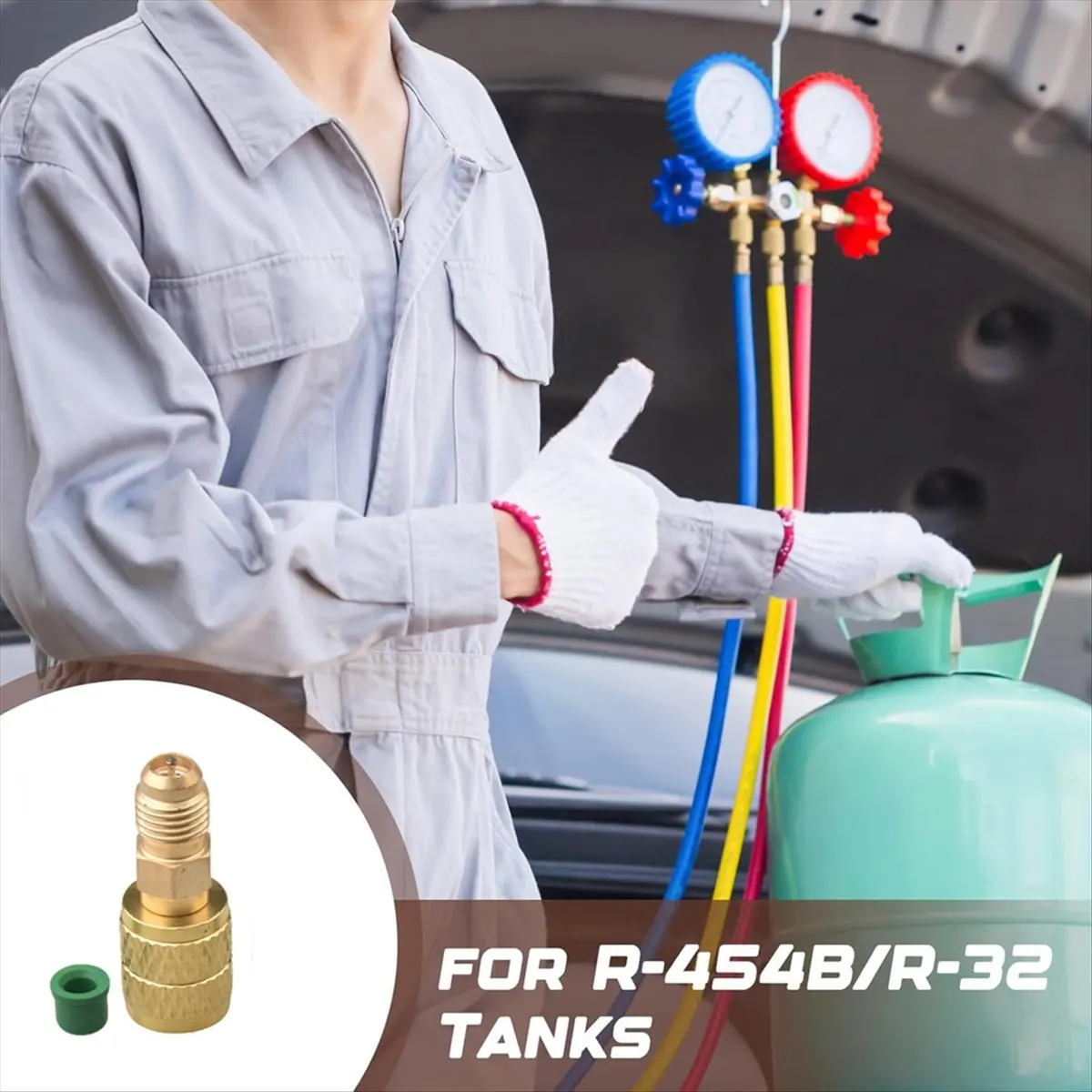 ~！【Best Seller】R32 R454B Refrigerant Brass Adapter,1/4inch Female to 1/4 Inch Male Reverse Thread,for R32 R454B Refrigerant Tan
