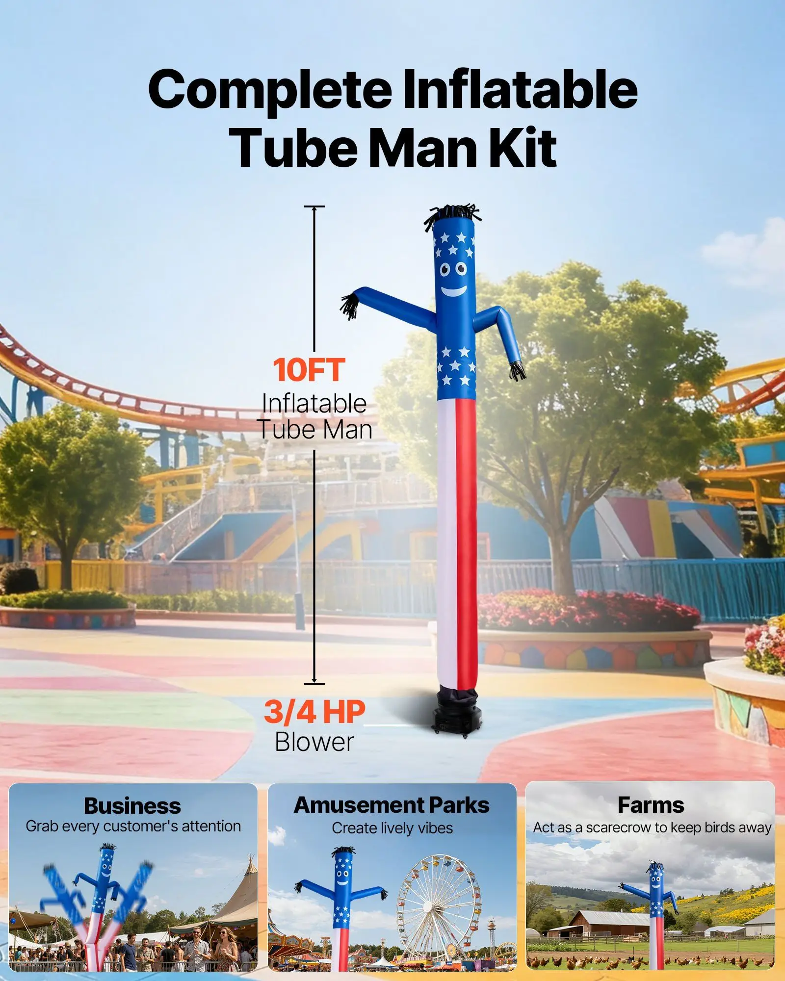 

Inflatable Tube Man with Blower, 10 ft Tall, Wacky Waving Wind Flying Inflatable Dancing Tube Guy with 3/4 HP IPX3 Waterproof