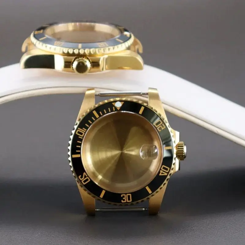 Gold 40mm SUB Watch Case Sapphire Glass For NH35 NH36 NH38 NH34 Miyota8215 ETA2824 Movement 28.5mm Dial Ceramic Bezel 120 clicks