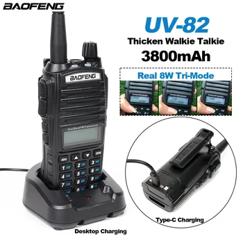 Baofeng-本物のウォーキートーキーを厚くし、双方向ラジオ、8wハイパワー、3800mahバッテリー、type-c充電、uv82、デュアルバンド、128ch