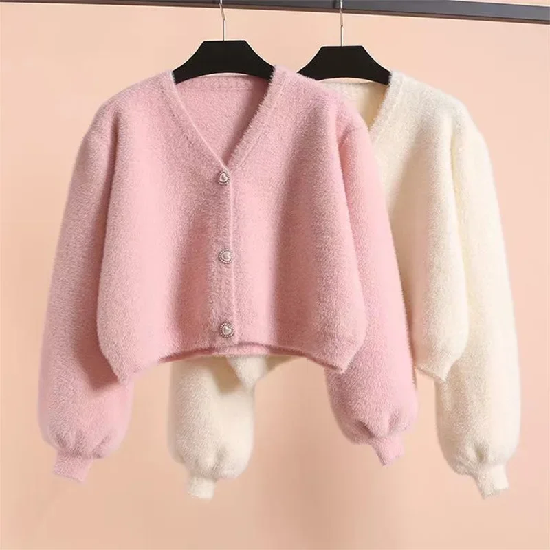 

Cardigan Women's Sweater Warm Korean Fashion Knitwears Top Y2k Long Sleeve Single Breasted Cropped for Women JacketN154