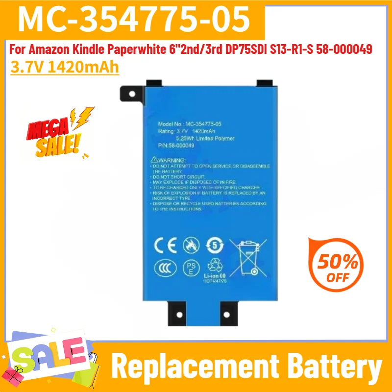 New MC-354775-05 Mobile Phone Batteries for Amazon Kindle Paperwhite 6"2nd/3rd DP75SDI S13-R1-S 58-000049 3.7V 1420mAh Battery