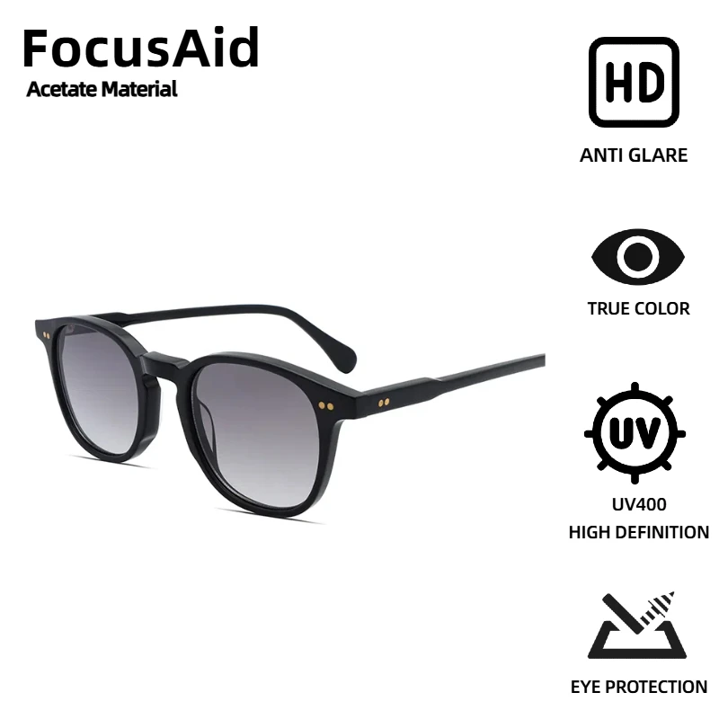 

FocusAid Retro Round Sunglasses for Women and Men Brand Designer Acetate Sunglasses UV400 Nylon Lenses Gafas de Sol Anti-Glare