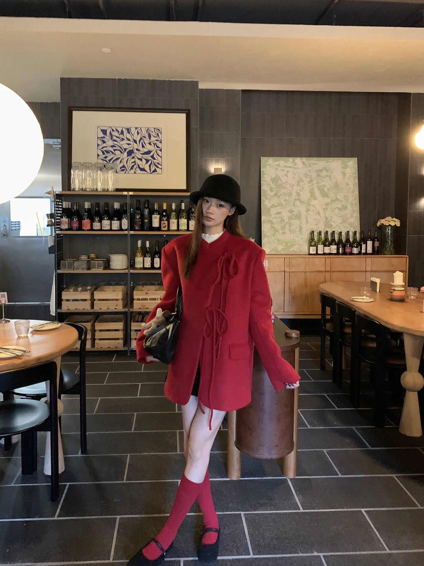 

Красное шерстяное пальто женское Sle 2025, новая зимняя модная корейская система, супер красивая шерстяная верхняя одежда длиной до плеч