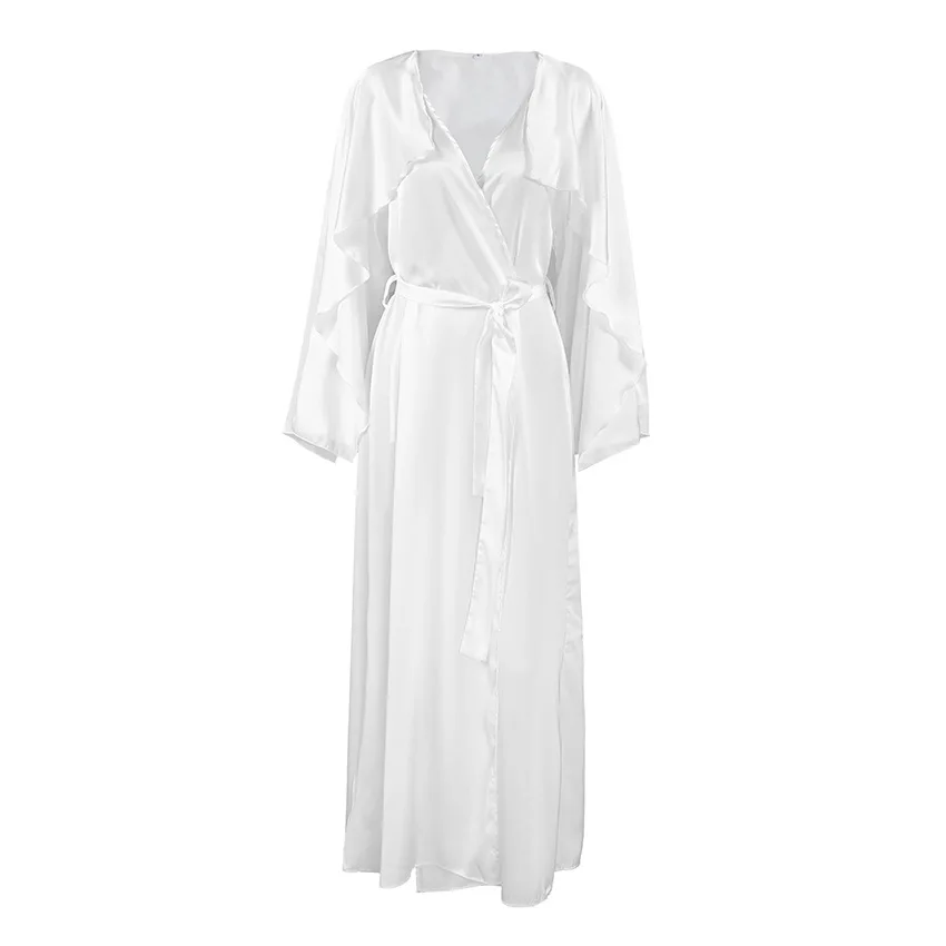 2026 Spring New Loose Womens Long Sleeve Sleepwear Satin Wedding Bride Dressing Gown Long Bath Robe Vestidos Home Clothes