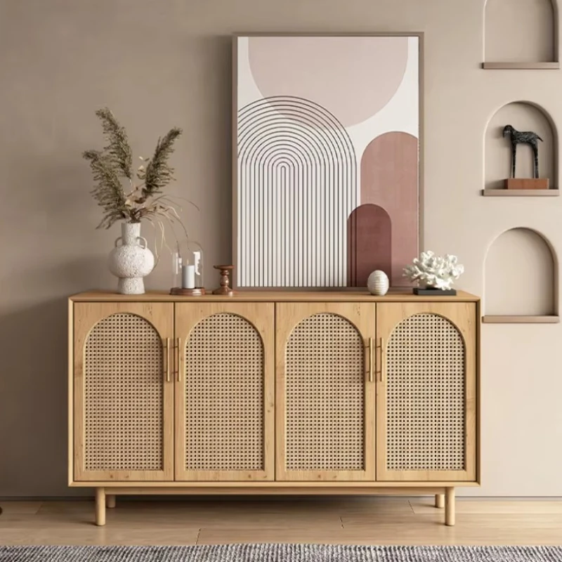 

Nordic sideboard solid wood rattan cabinet, living room tea cabinet, simple modern porch cabinet, small apartment locker