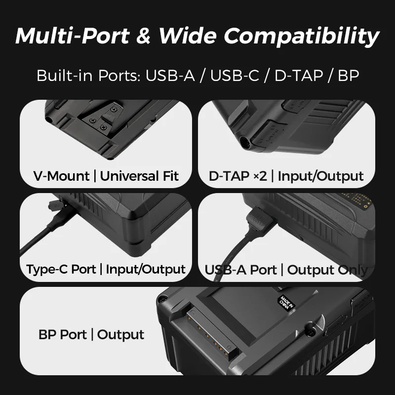 FB VL-207W V Mount Battery 14000mAh with PD Fast Charging Dual D-TAP Output LCD Display for Camera Monitor Video Light