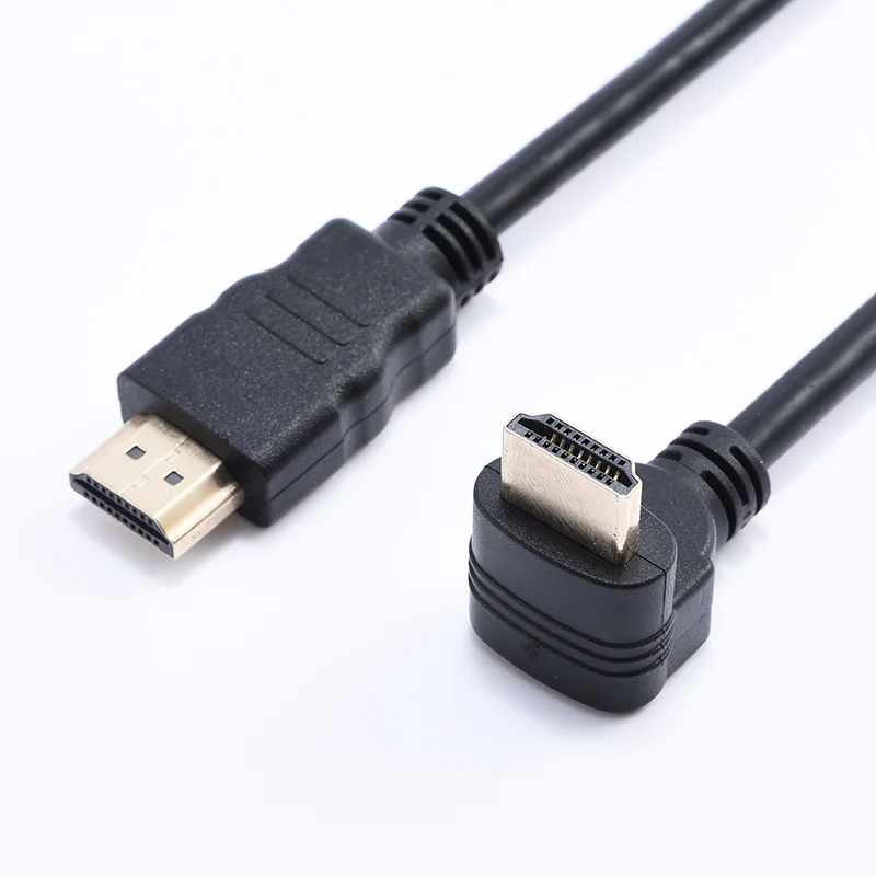 Câble compatible HDMI mâle vers mâle, fil de câble HD M/M, double ligne HDTV, court à 90 degrés, angle droit vers le bas, 0.5m