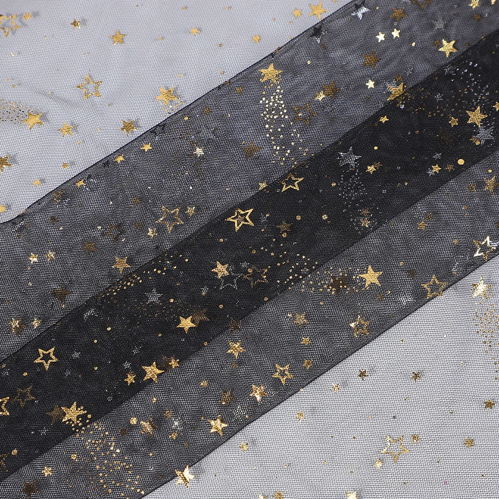 Tela de Tul con Estrellas Doradas de 5 Metros y 150 cm de Ancho, Malla con Diseño de Estrellas y Luna, Material Decorativo para Vestidos de Mujer y Niños, Disfraces y Decoración de Escenarios F156