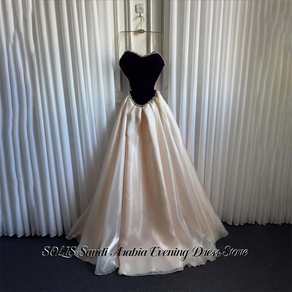 

SOLIS Black and Champagne Prom Dresses Strapless Celebrity Dresses Crystal Trim Women's Evening Dresses Formal Gown Customized
