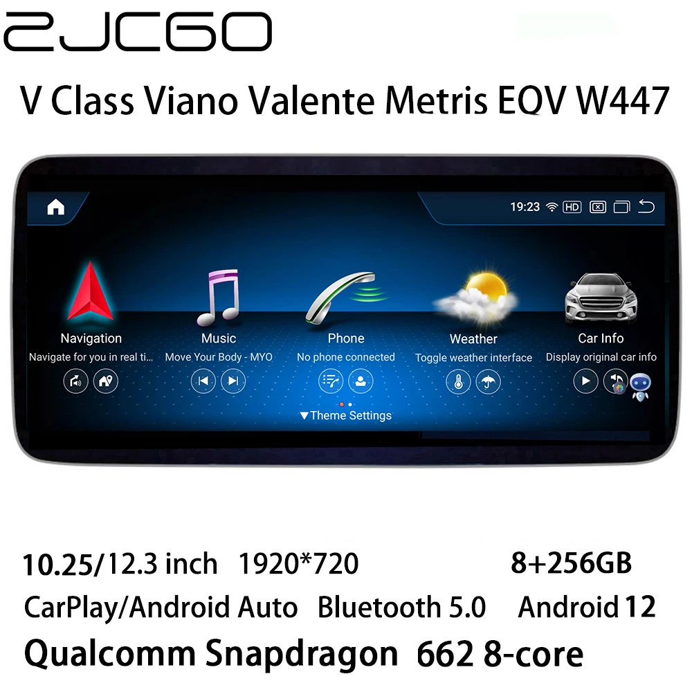 

ZJCGO Multimedia Player Stereo GPS Radio Navigation Android 12 Screen for Mercedes Benz V Class Vito Viano Valente Metris W447