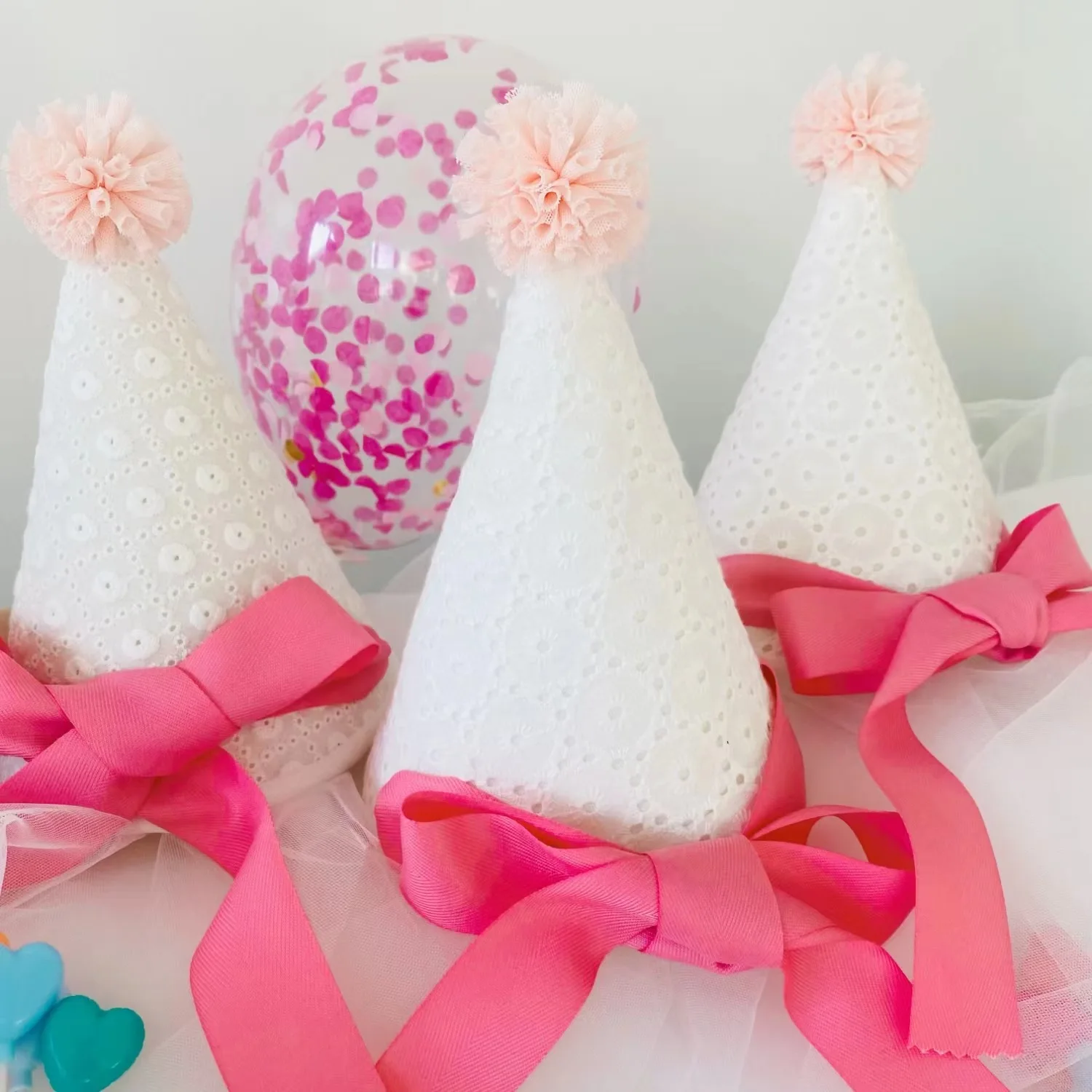 Kids Princess Birthday Hat Baby Birthday Party Yarn Ball Pointed Hat Lace Big Bow Pink Hat