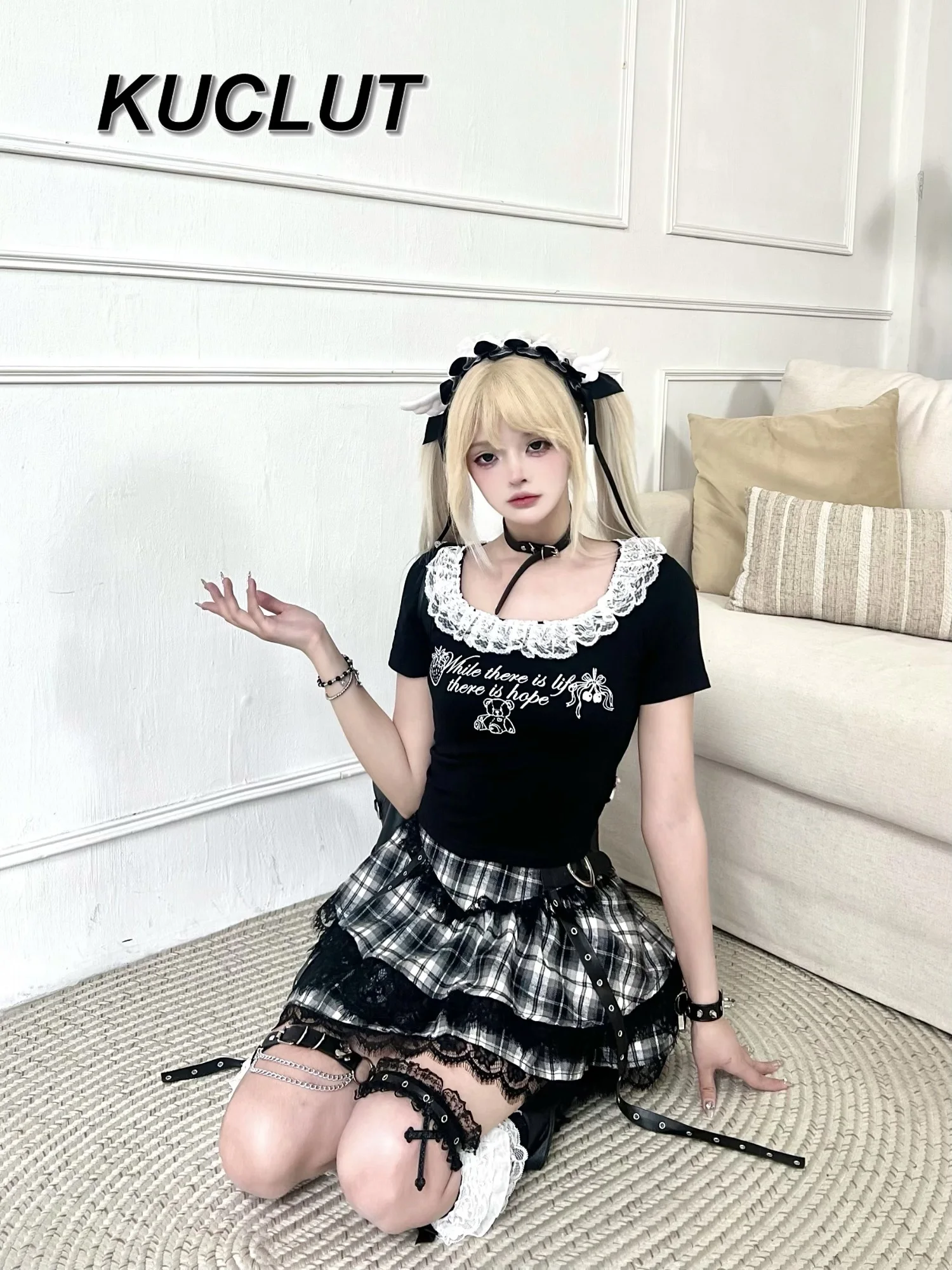 

Summer Casual Suit Subculture Japanese Style Sweet Cool Girls Short Sleeve T-Shirt and Skirt Set 2 Piece Sets Womens Outfits