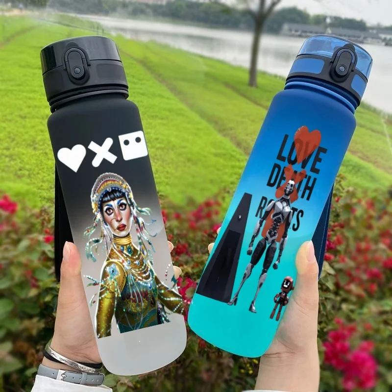 650ML Love,Death&Robots  Cartoon Figure Water Cup Portable Children's  Plastic Outdoor Large Capacity Anti-drip Water Bottle