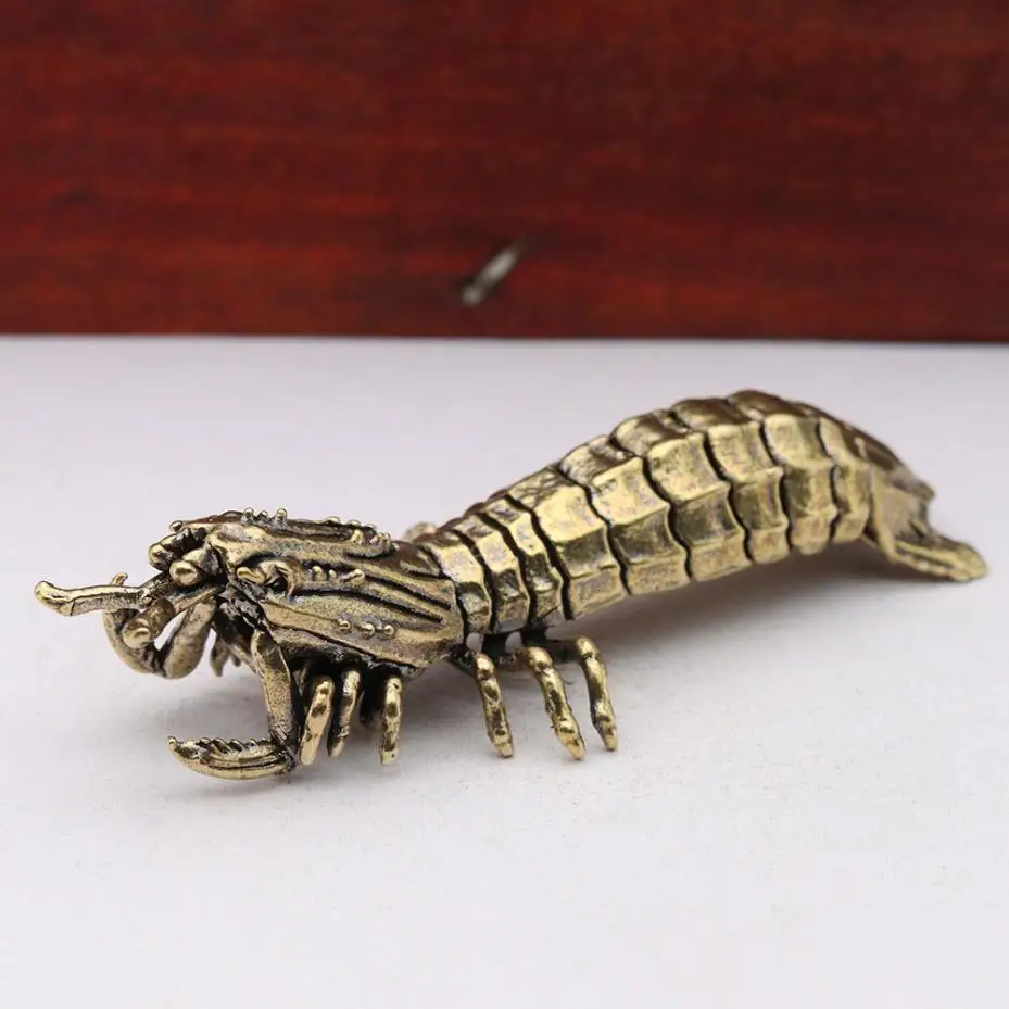 Brass Mantis Shrimp Figurine Desktop Ornament Marine Organism Lobster Small Statue Micro Landscape Decoration Crafts Accessories