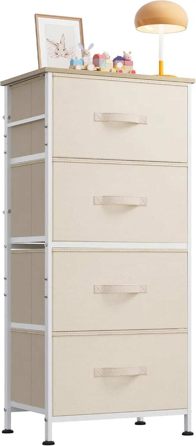 

Dresser with 4 Drawers, Storage Tower, Organizer Unit, Fabric Dresser for Bedroom, Hallway, Entryway, Closets, Sturdy Steel F