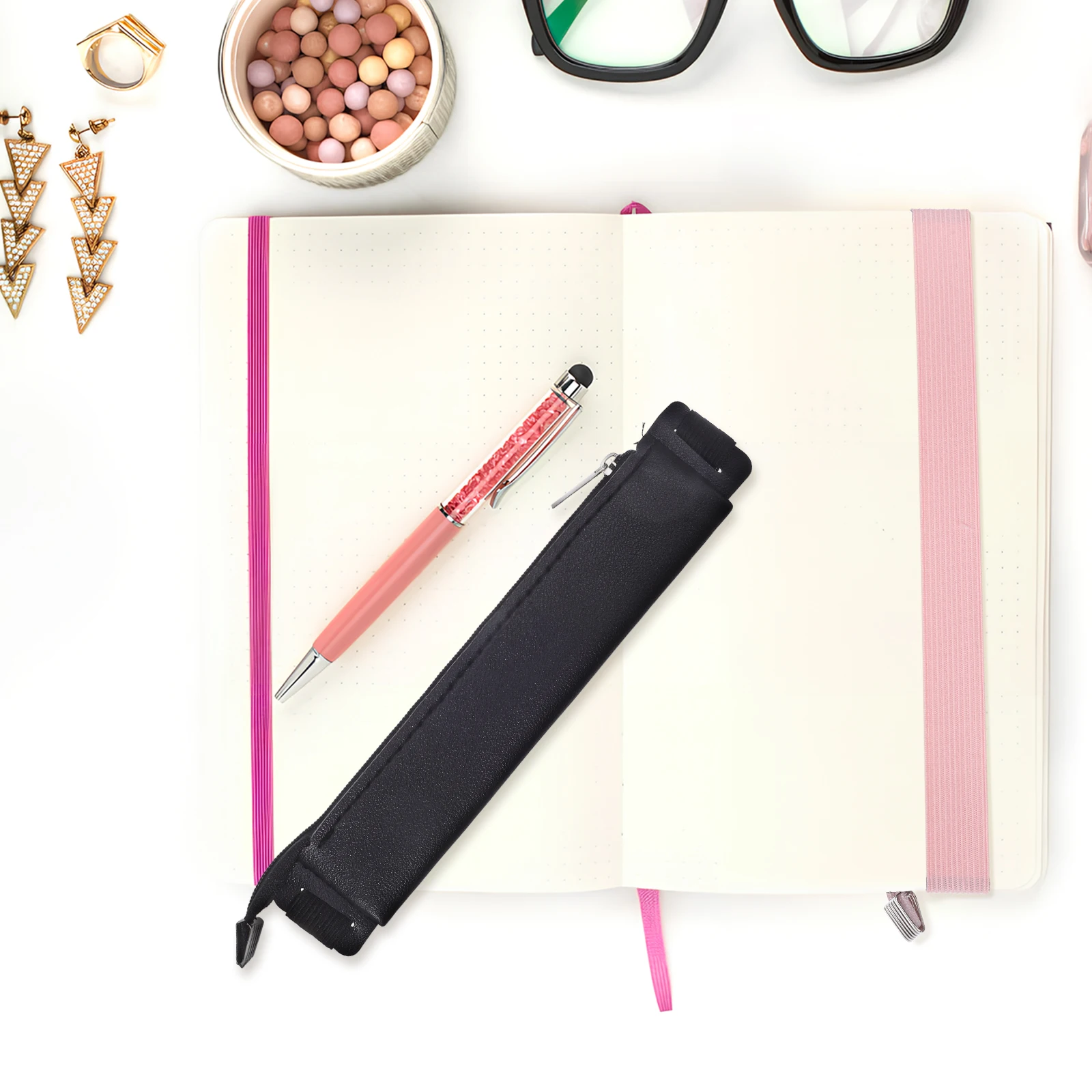 

2 Pcs Pencil Case for Office Supplies Stationery Zipper Bag Black Elastic Cases