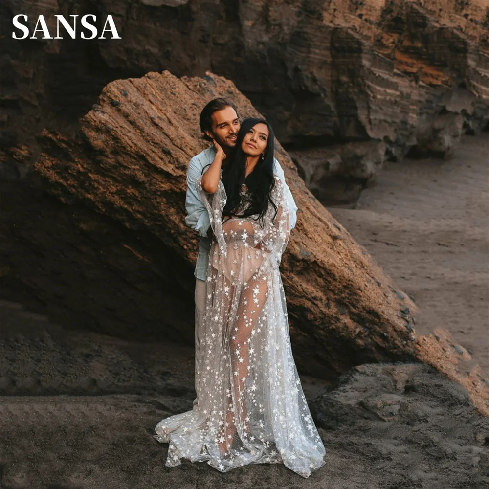 

Sansa Mysterious A-line فساتين السهرة Boho Beach Prom Dress Light Wedding Dress Champagne Star Sweep Vestidos De Noche