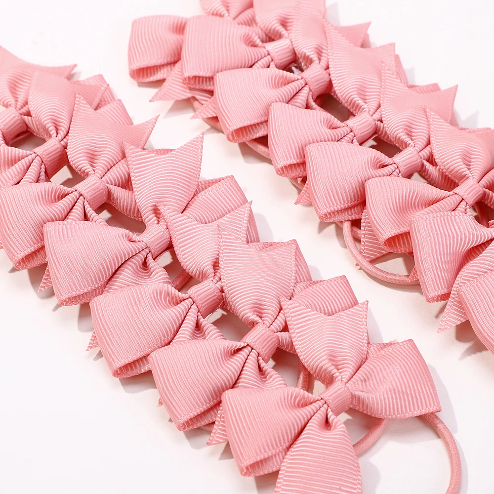 BABY BOWS 10Pcs/lot Girls Ribbon Hair Bows Rubber Band Kids Lovely Cheer Bowknot Hairband Boutique Children Headband Hairwear image 4